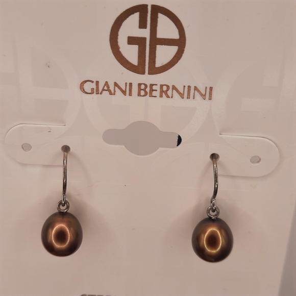 GIANI BERNINI Silver Brown Pearl Drop Earrings - Picture 2 of 5